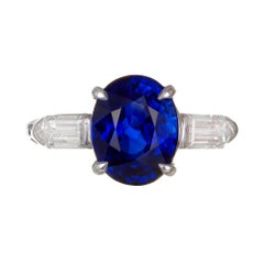 GIA Certified 3.51 Carat Sapphire Diamond Three-Stone Engagement Ring