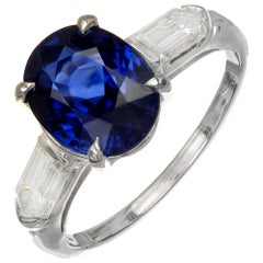 Bague de fiançailles à trois pierres en diamants et saphir certifié GIA de 3,51 carats