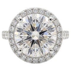 GIA Certified 4.01 carat Round Cut Diamond Halo Ring, F Color VVS2 Clarity