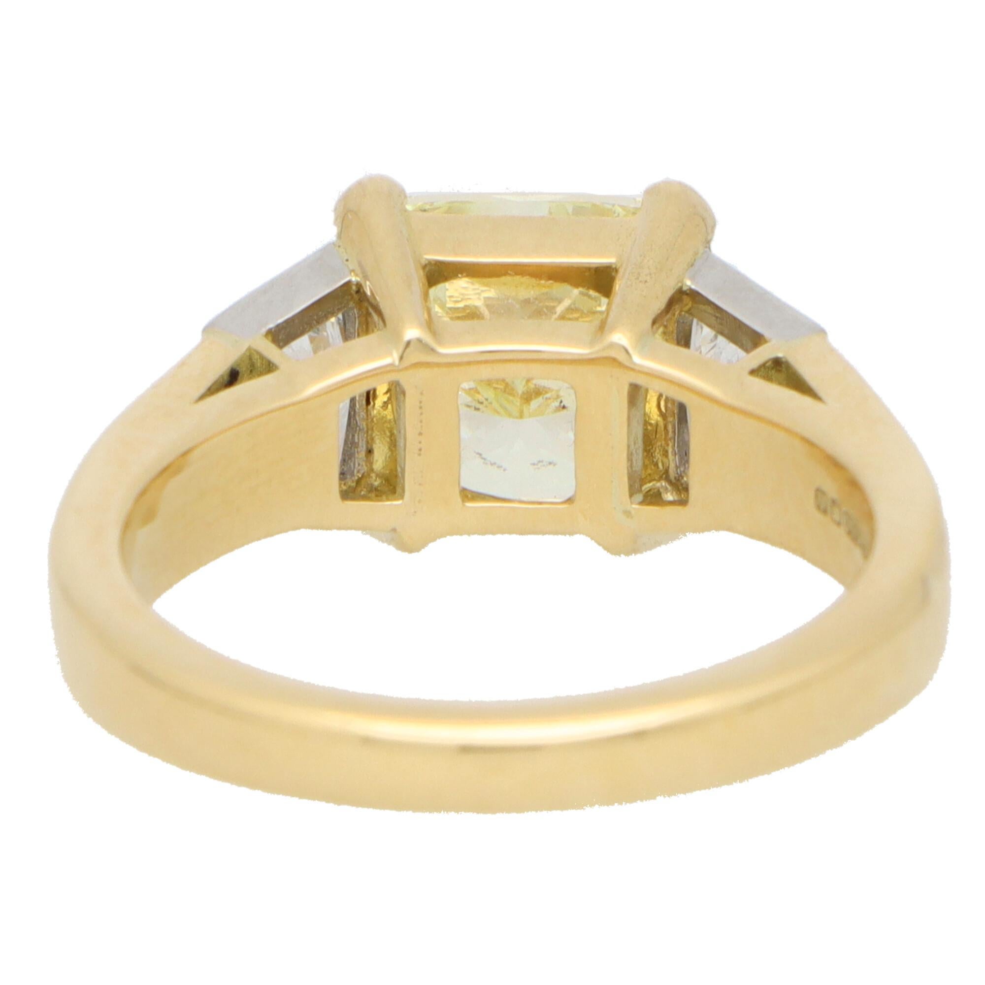 GIA Certified 3.51ct Fancy Yellow Diamond Three Stone Ring Set in 18k Gold 1
