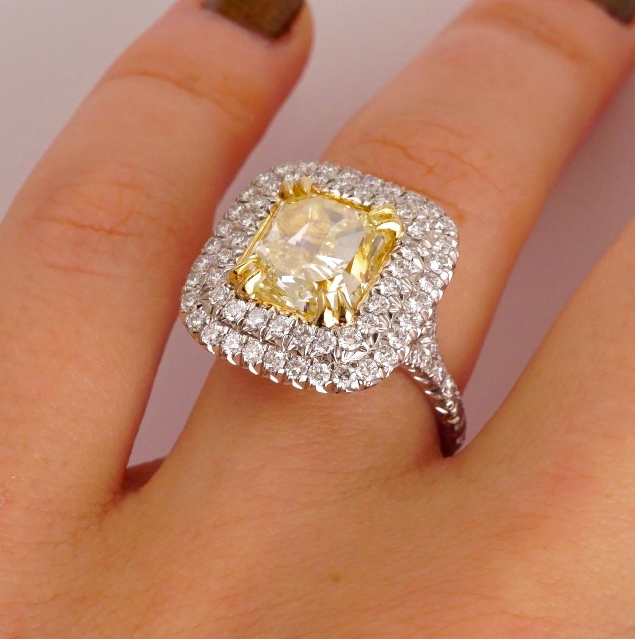 Radiant Cut GIA Certified 3.52 Carat Fancy Yellow Radiant Diamond Engagement Ring