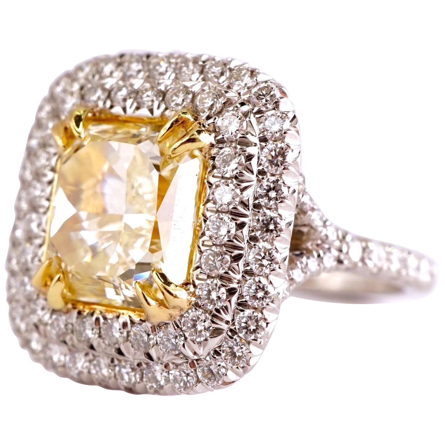 GIA Certified 3.52 Carat Fancy Yellow Radiant Diamond Engagement Ring
