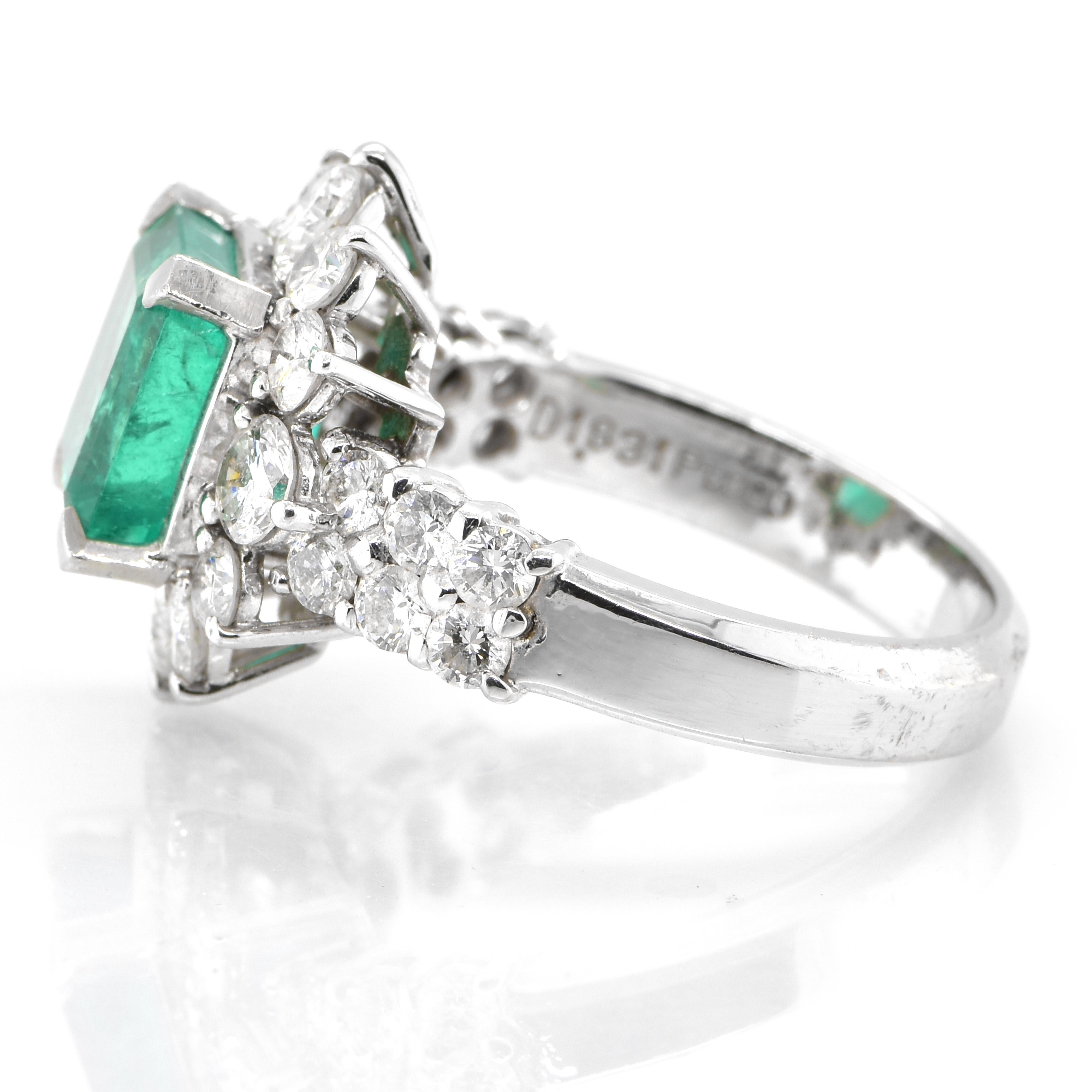 Emerald Cut GIA Certified 3.52 Carat, Minor Oil (F1), Colombian Emerald and Diamond Ring For Sale