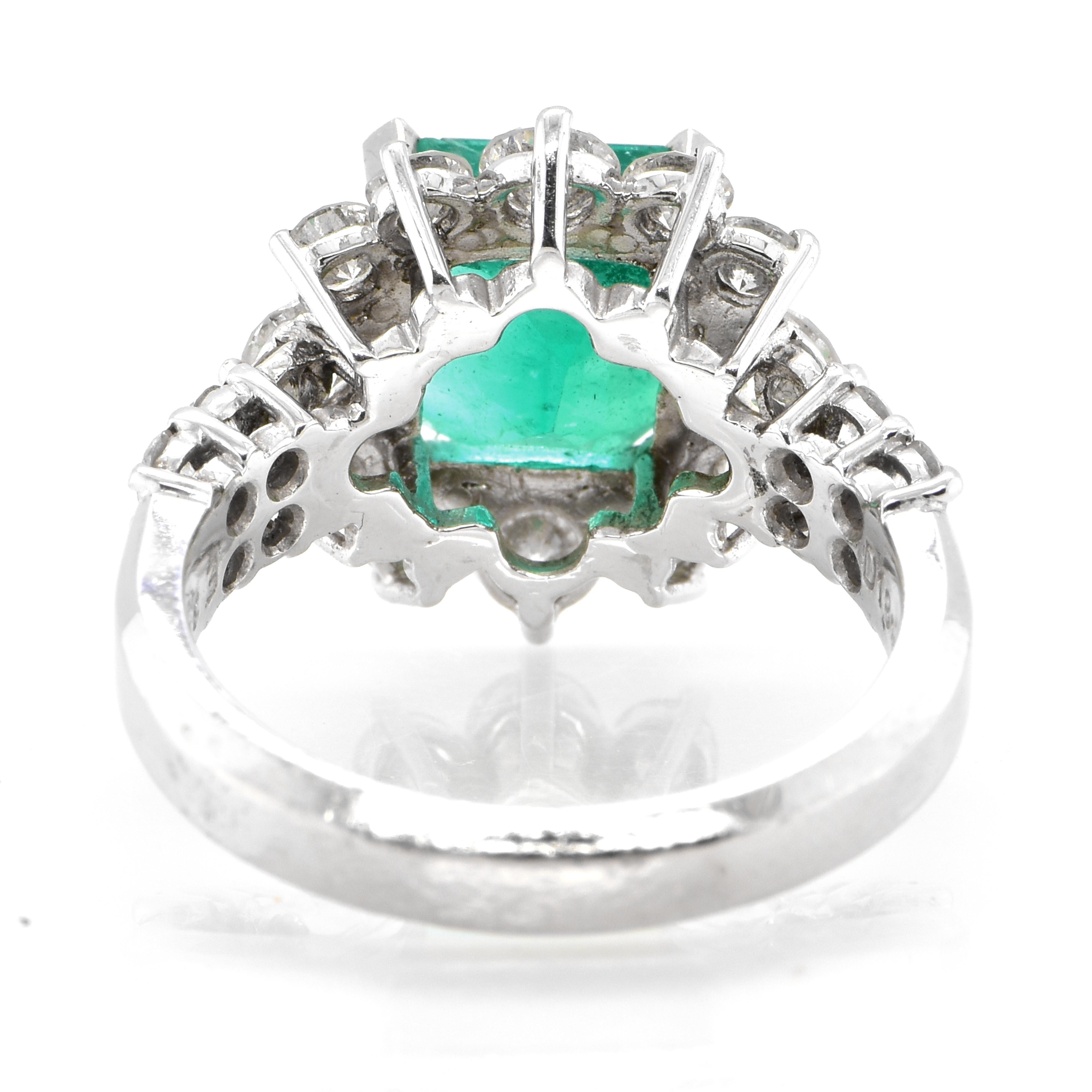 Women's GIA Certified 3.52 Carat, Minor Oil (F1), Colombian Emerald and Diamond Ring For Sale