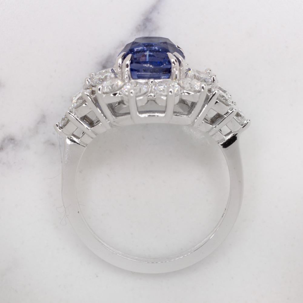 Contemporary GIA Certified 3.52 Carat No Heat Royal Blue Cushion Sapphire Ring For Sale