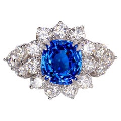 GIA Certified 3.52 Carat  NO HEAT  Royal Blue Cushion Sapphire Ring