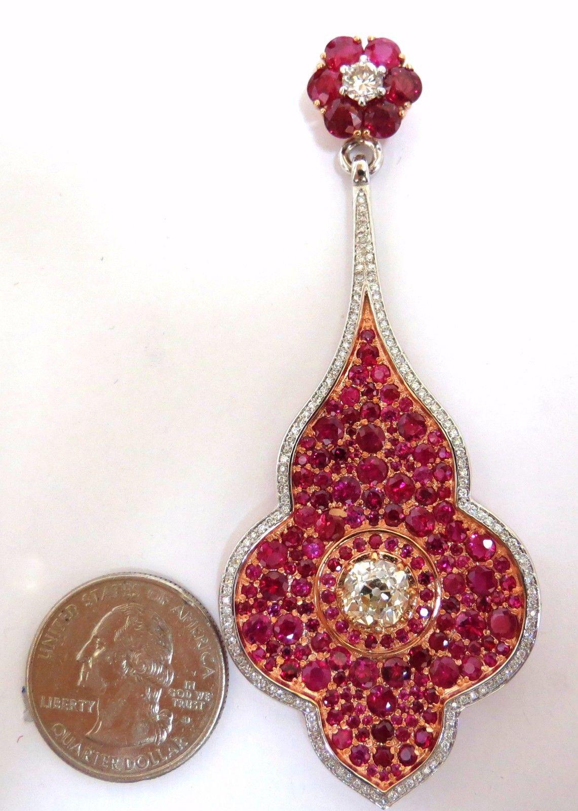 GIA Certified 35.27ct Natural Ruby Diamonds Dangle earrings 18kt Posh Priemeir For Sale 3