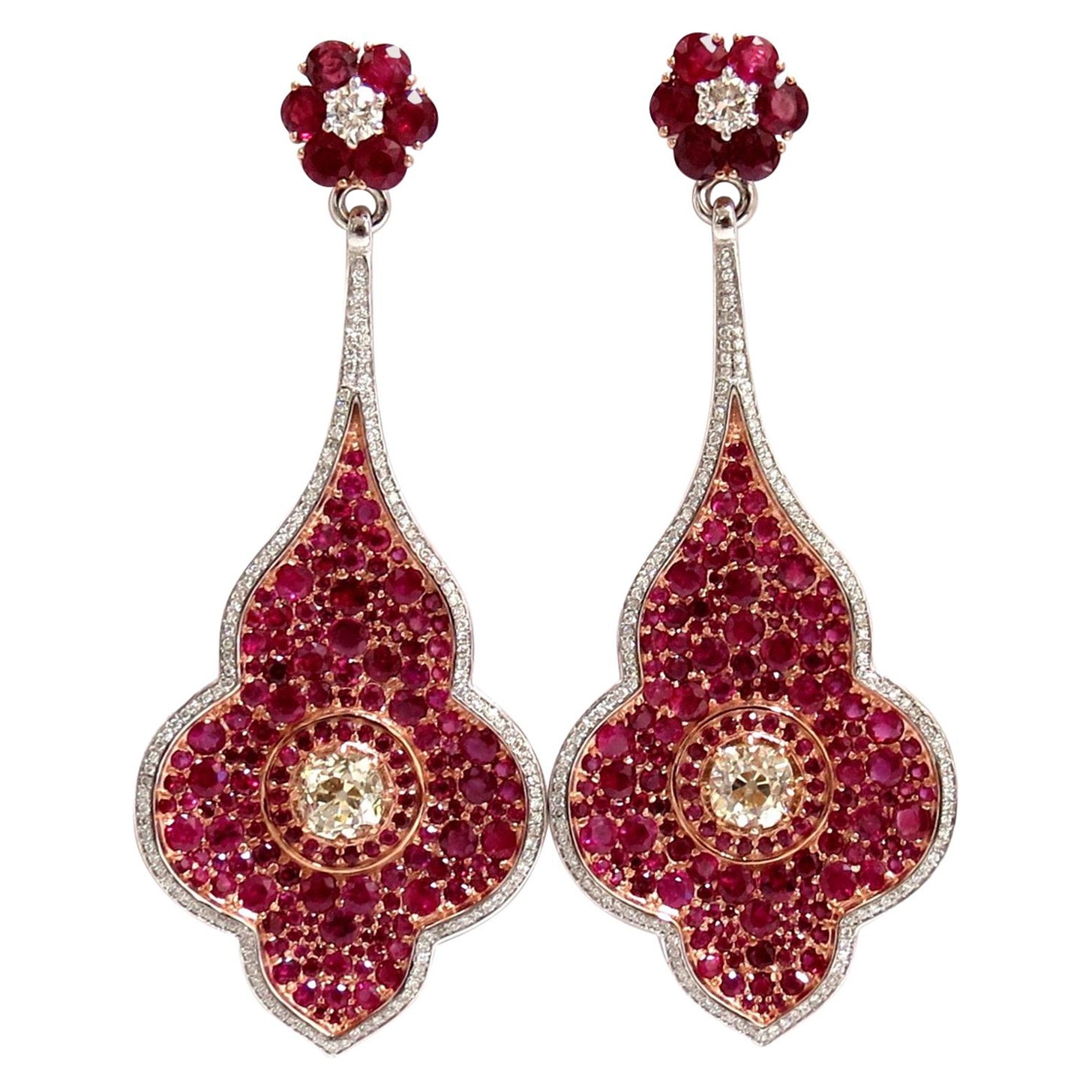 GIA Certified 35.27ct Natural Ruby Diamonds Dangle earrings 18kt Posh Priemeir*