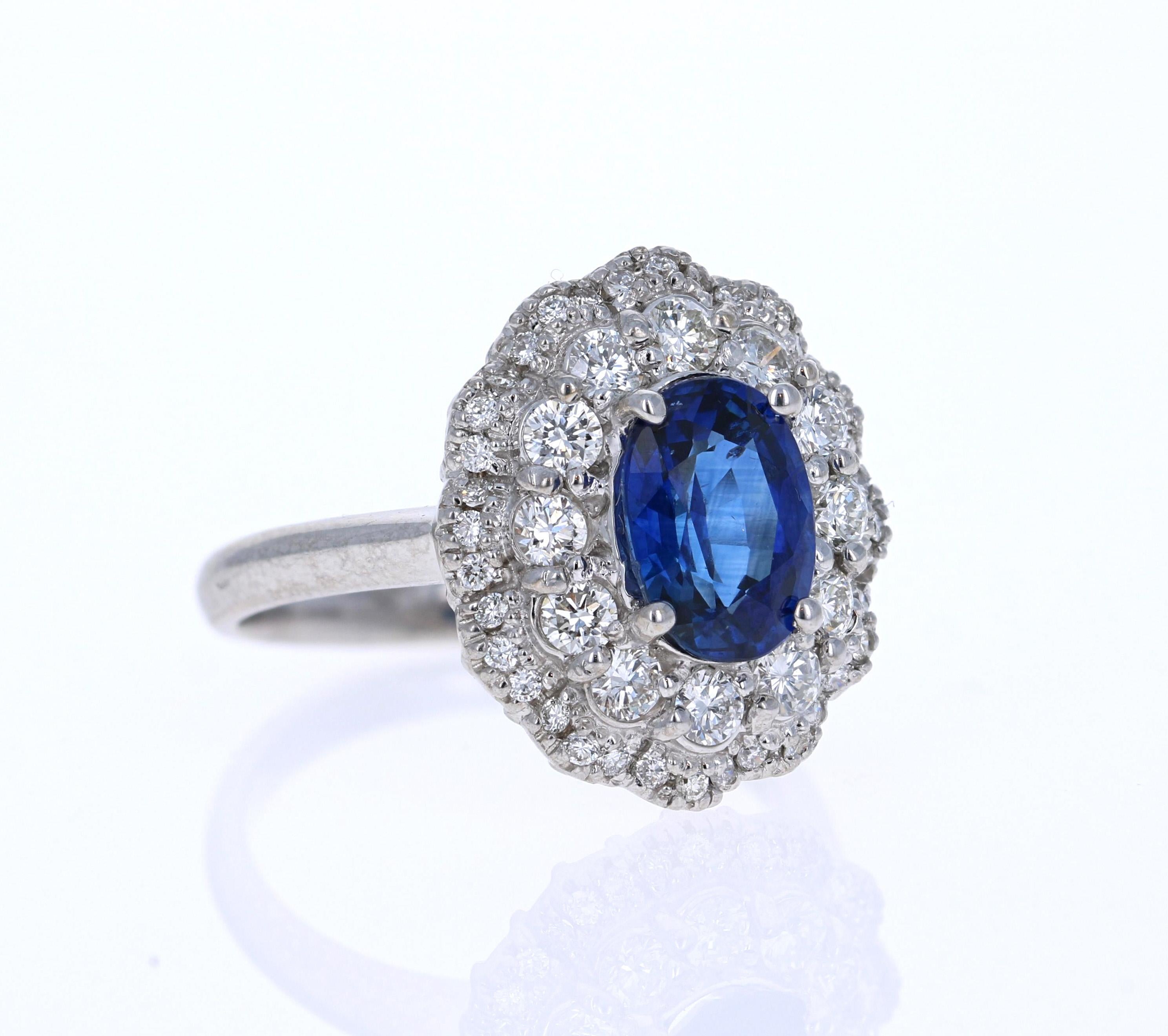 Contemporary GIA Certified 3.53 Carat Blue Sapphire Diamond 18 Karat White Gold Ring For Sale