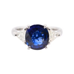 GIA Certified 3.53 Carat Madagascar Sapphire and Diamond Ring Set in Platinum