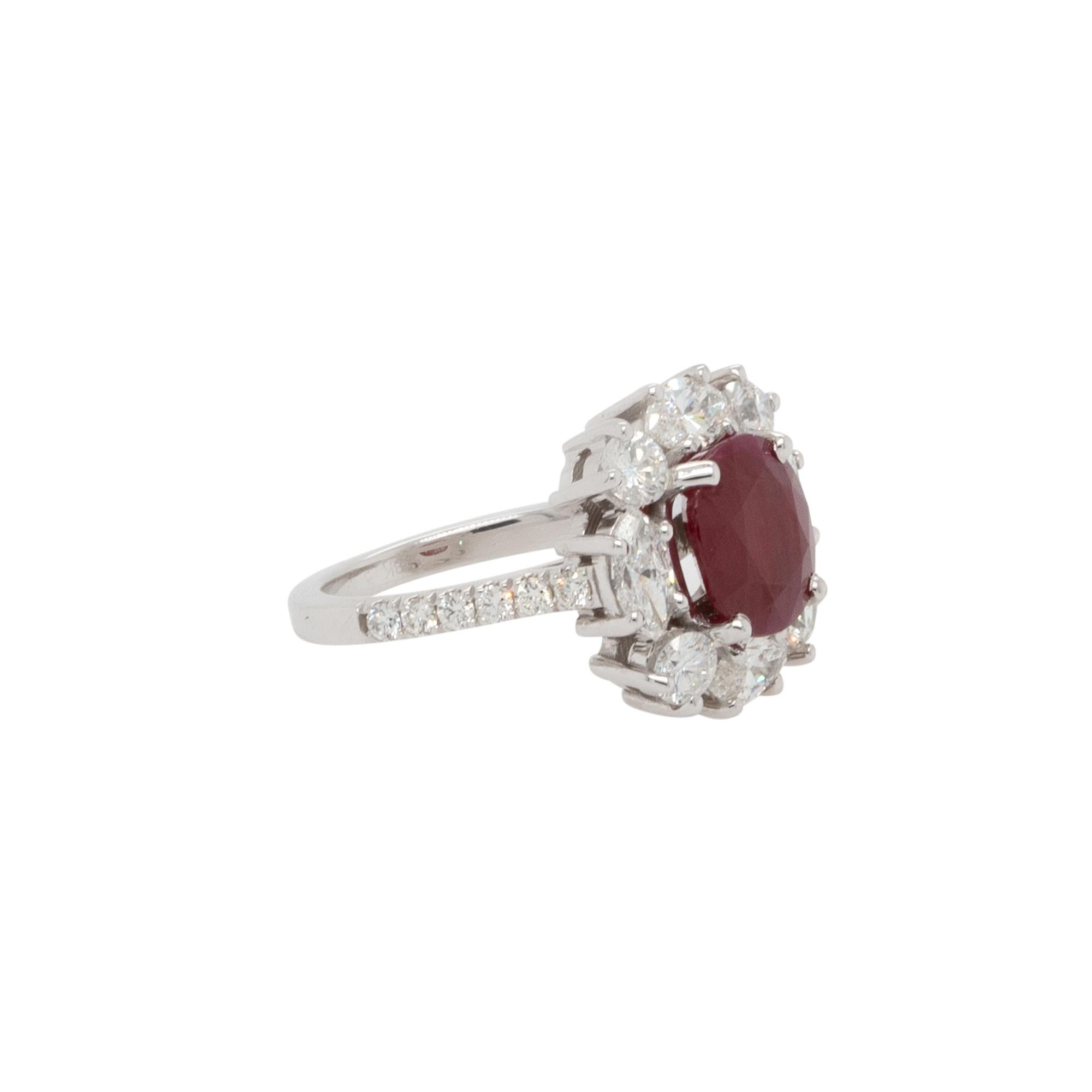 GIA Certified 3.53 Carat Oval Cut Ruby Wide Cluster Ring In New Condition For Sale In Boca Raton, FL