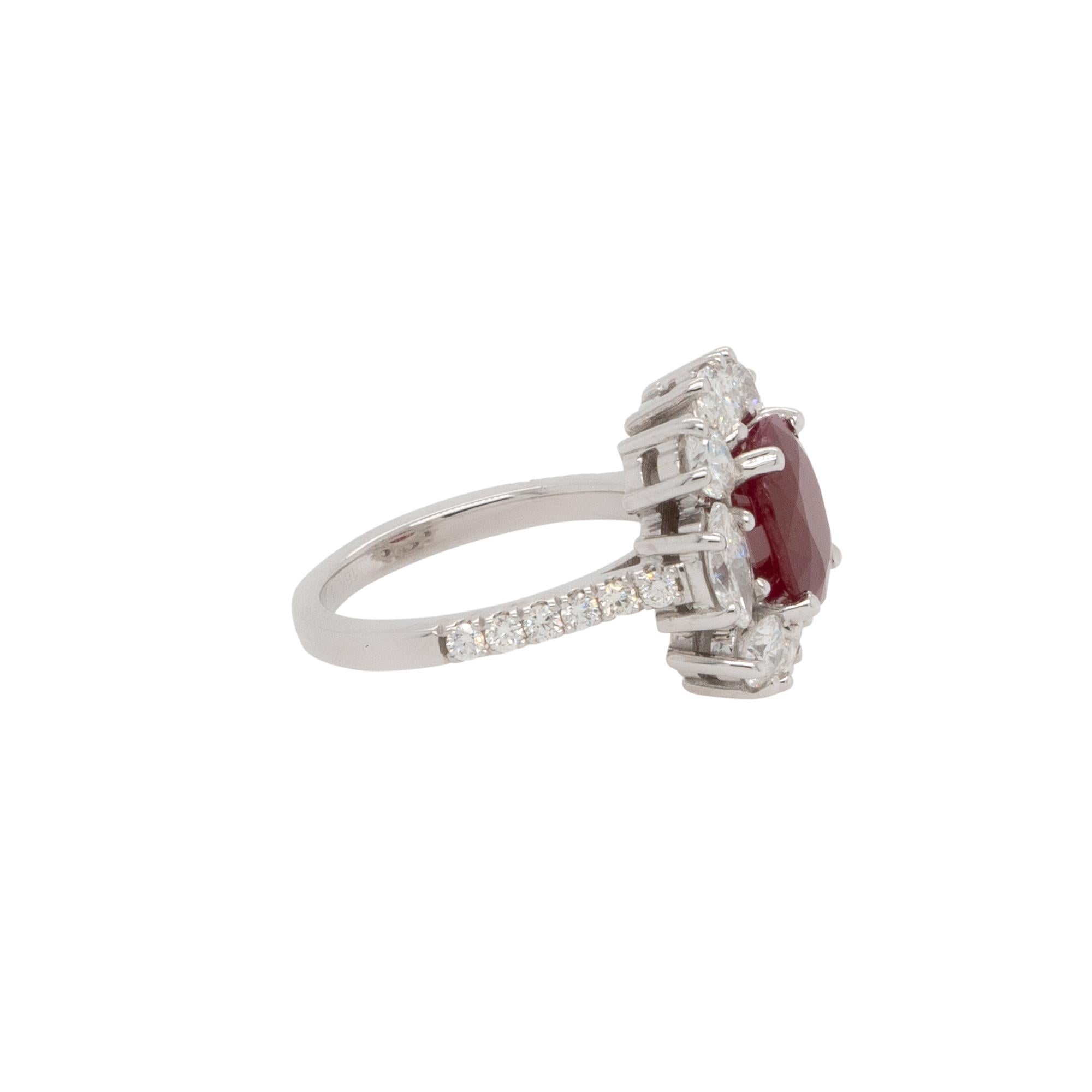 Women's GIA Certified 3.53 Carat Oval Cut Ruby Wide Cluster Ring For Sale