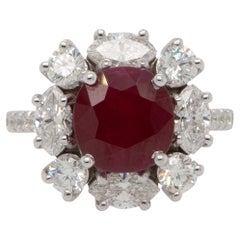 GIA Certified 3.53 Carat Oval Cut Ruby Wide Cluster Ring
