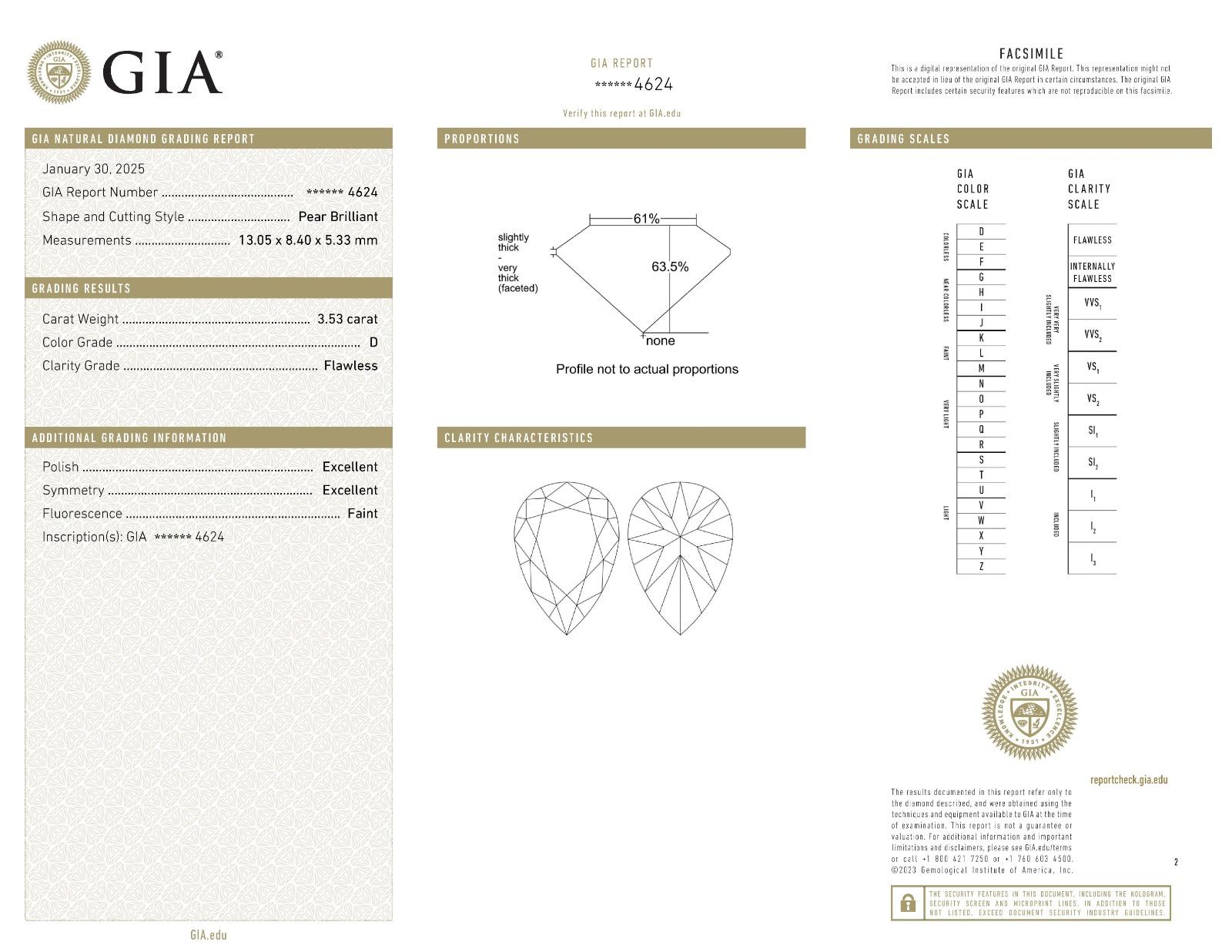 GIA Certified 3.53 Carat Pear Brilliant Diamond Ring with Trillion Cut Side Diamonds in Platinum

This exquisite ring centers on a 3.53 carat Pear Brilliant diamond, certified by GIA as D color and Flawless clarity—the highest standards of rarity