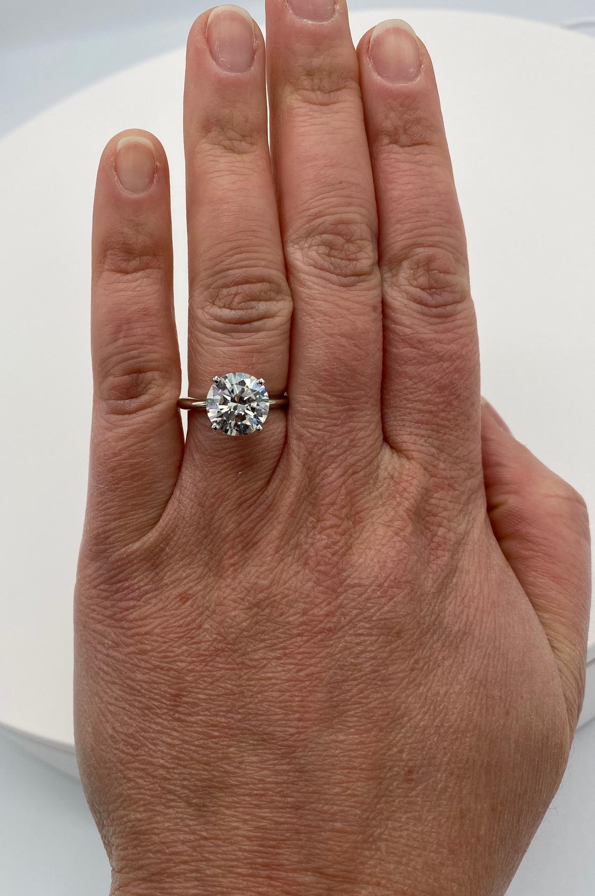 GIA Certified 3.53 Carat Round Brilliant J SI2 Platinum Diamond Engagement Ring 4