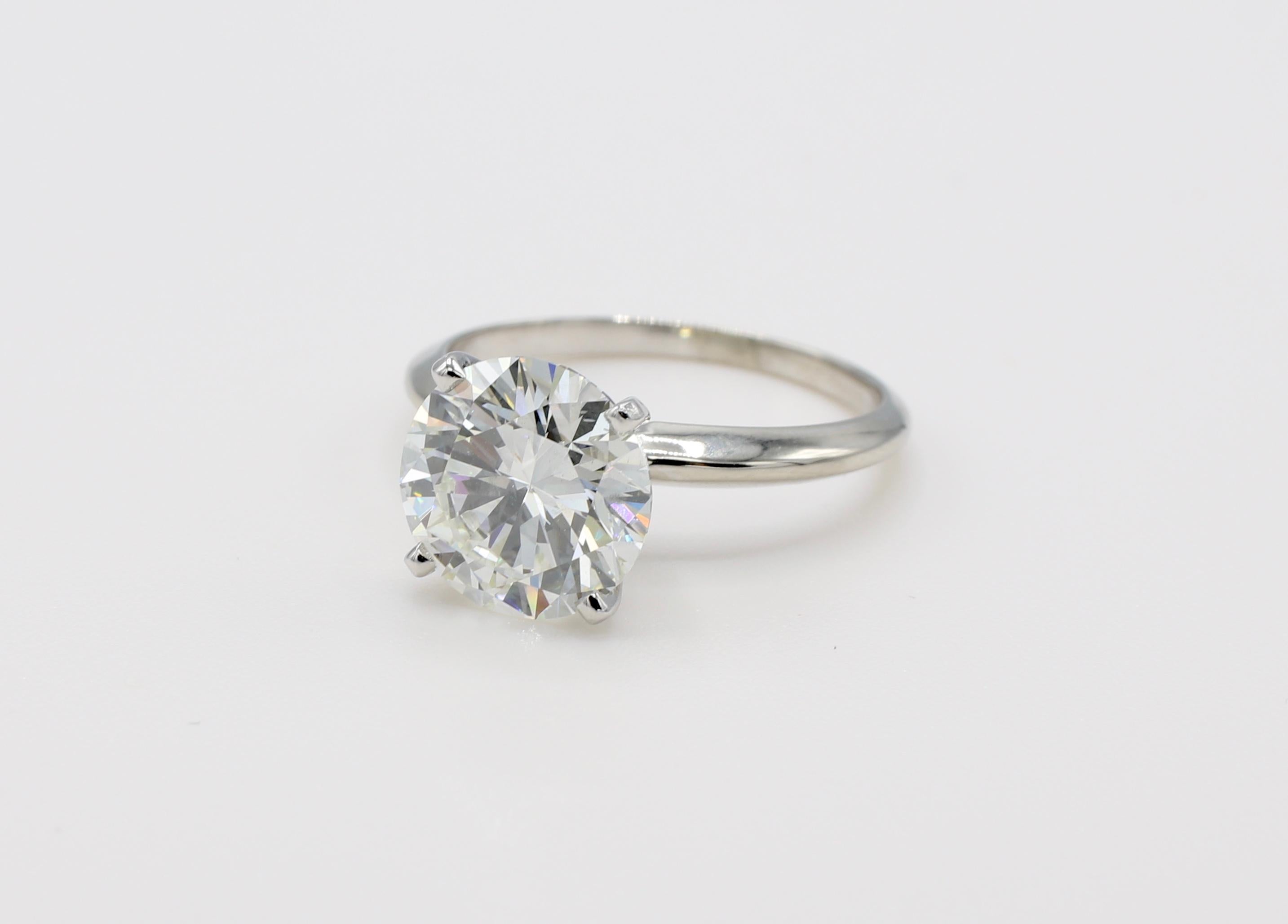 Modern GIA Certified 3.53 Carat Round Brilliant J SI2 Platinum Diamond Engagement Ring