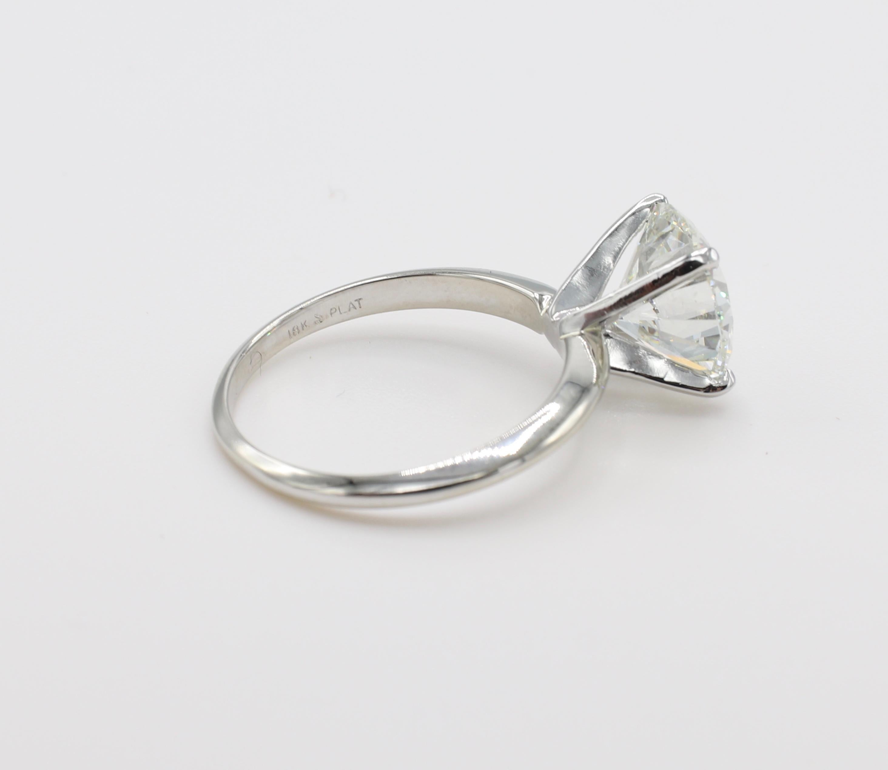 Women's or Men's GIA Certified 3.53 Carat Round Brilliant J SI2 Platinum Diamond Engagement Ring