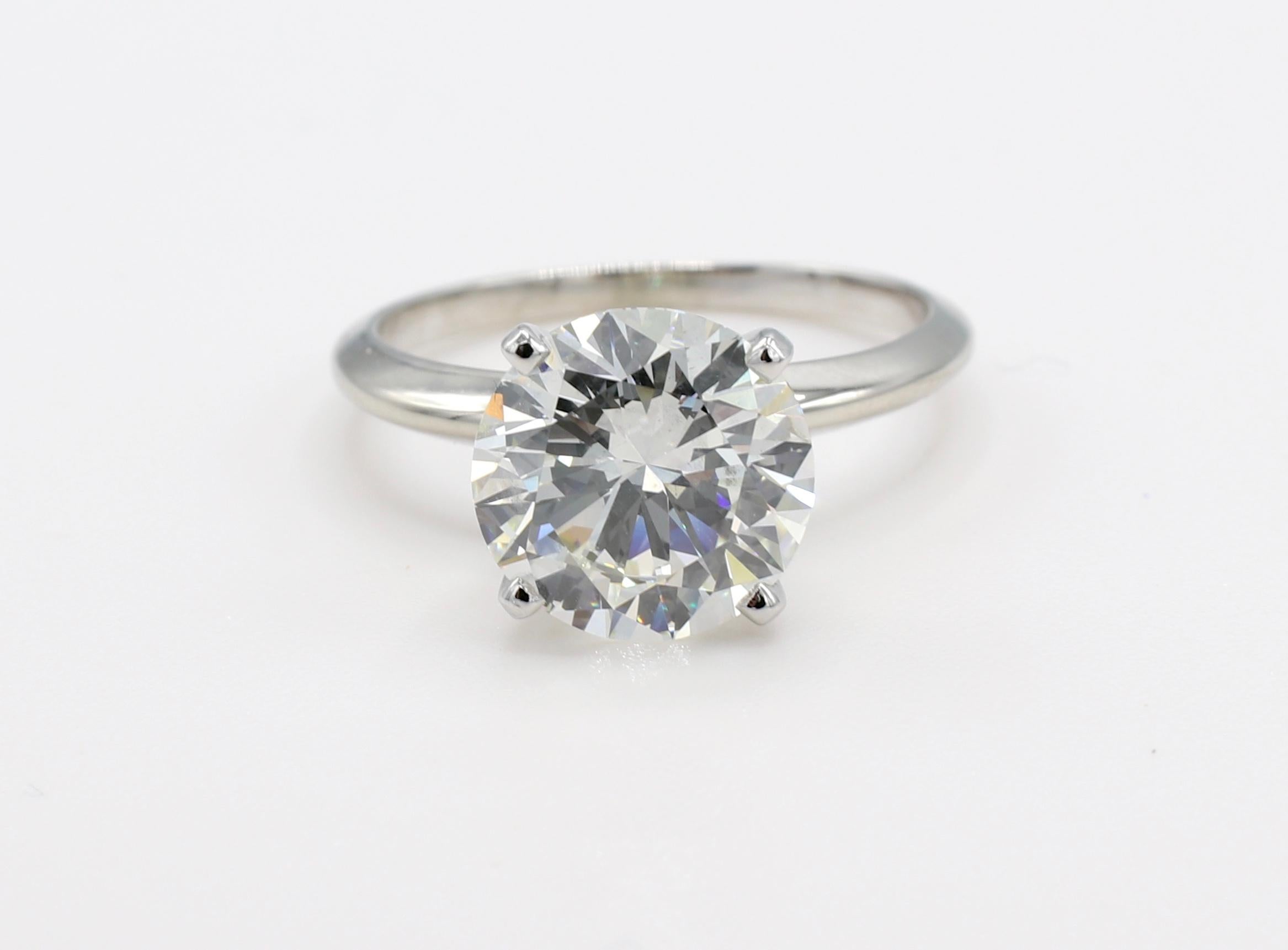 GIA Certified 3.53 Carat Round Brilliant J SI2 Platinum Diamond Engagement Ring 1