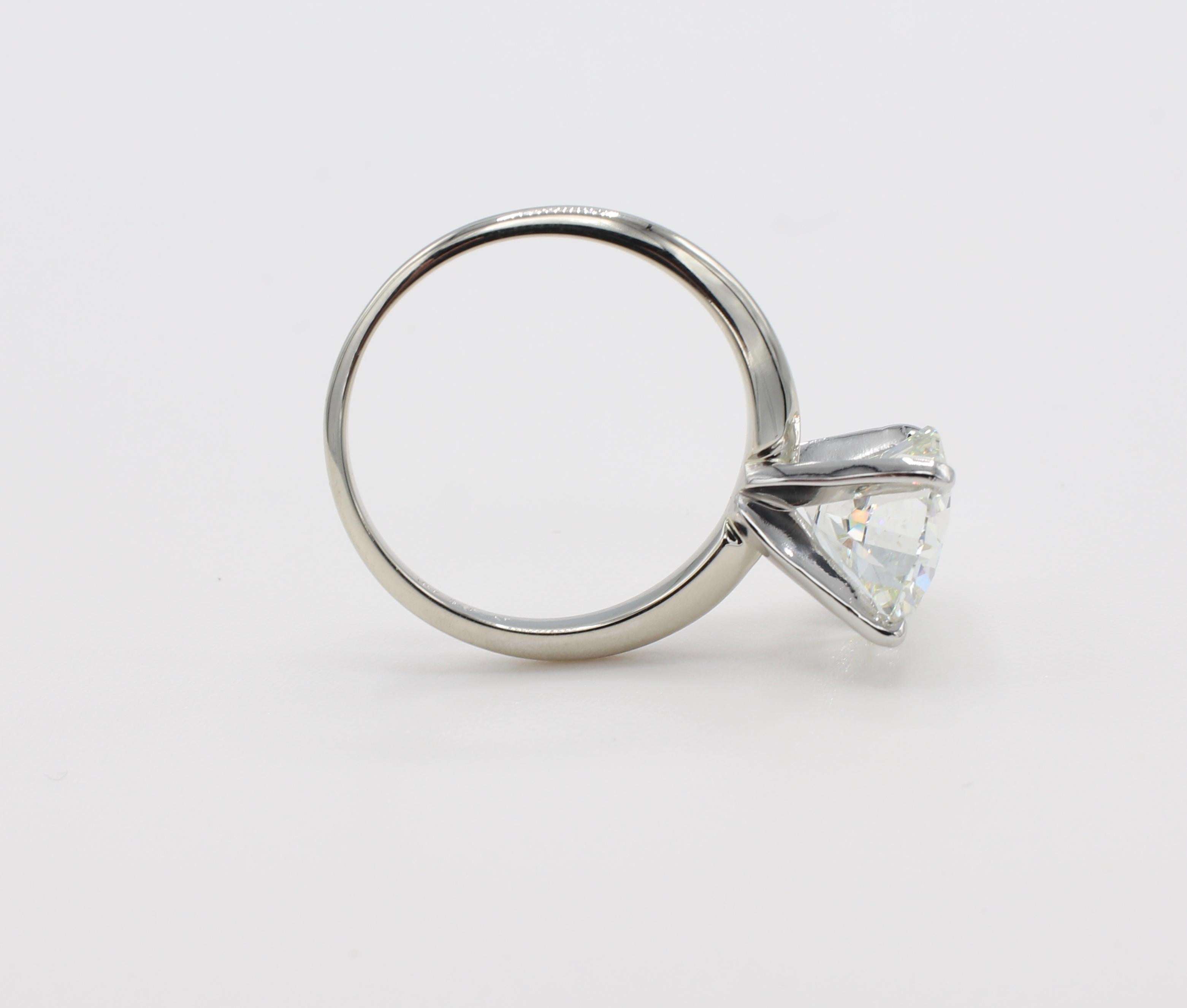 GIA Certified 3.53 Carat Round Brilliant J SI2 Platinum Diamond Engagement Ring 2