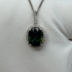 GIA Certified 3.53ct Untreated Deep Green Blue Sapphire Diamond Cluster Pendant