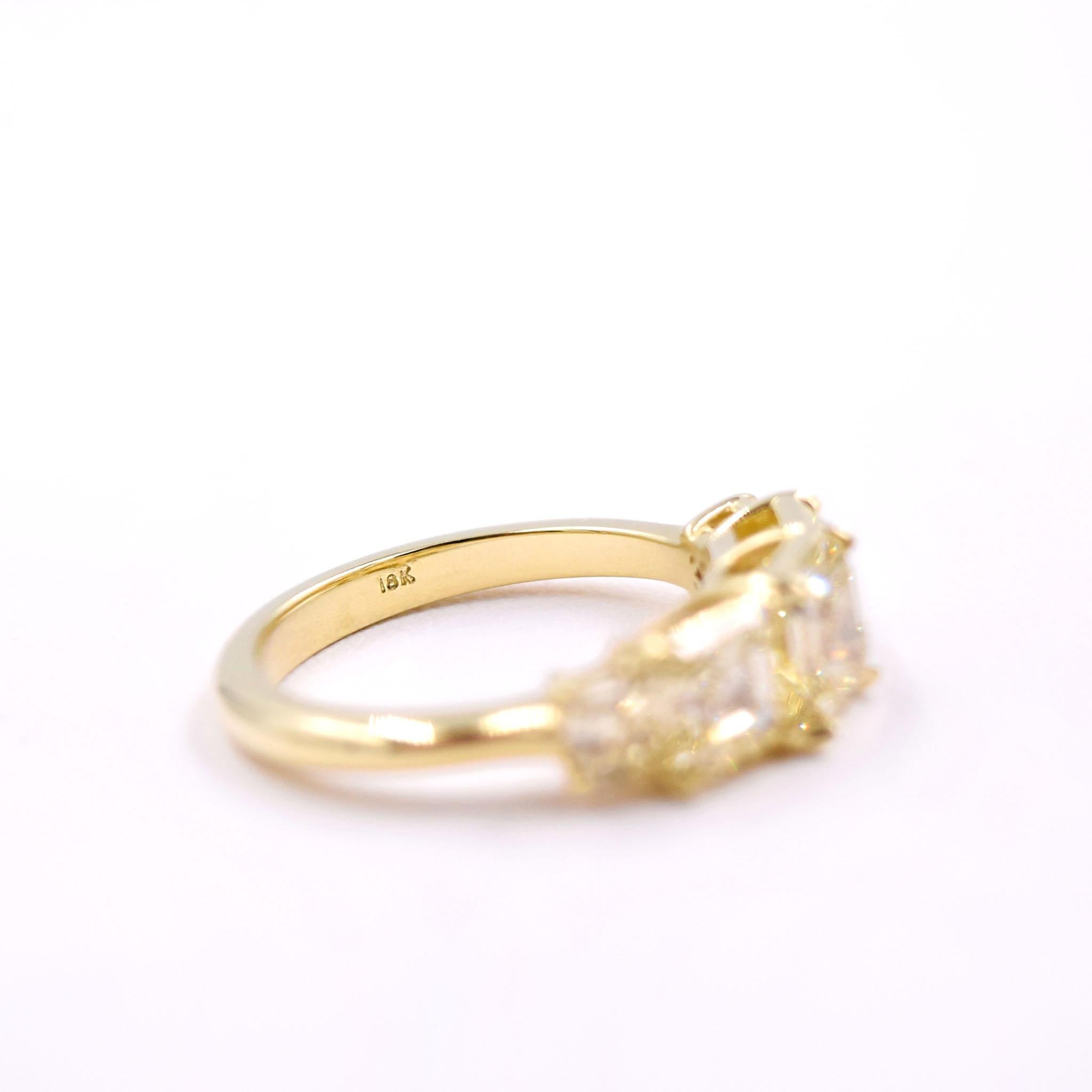 GIA Certified 3.54 Carat Asscher Cut Yellow Diamond Band in 18 Karat Yellow Gold In New Condition For Sale In Mill Valley, CA