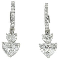 GIA Certified 3.54 Carat Heart Diamond Heart Drop Earrings 18K White Gold 