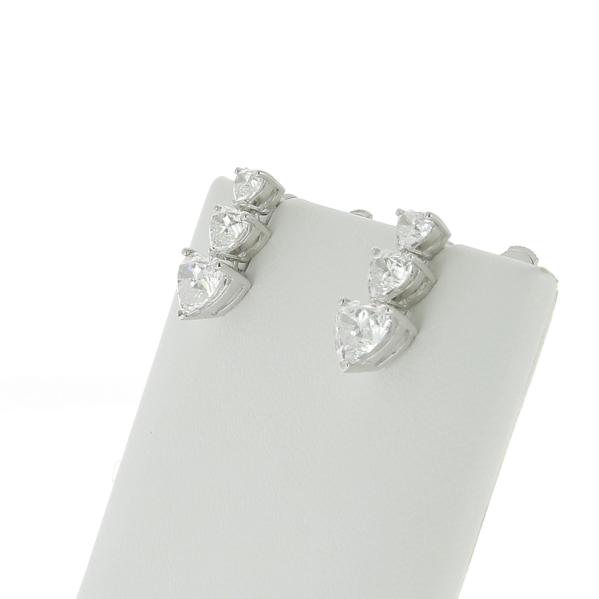 Contemporary GIA Certified 3.54 Carat Heart Diamond Earrings 18 Karat White Gold Drop Earring For Sale
