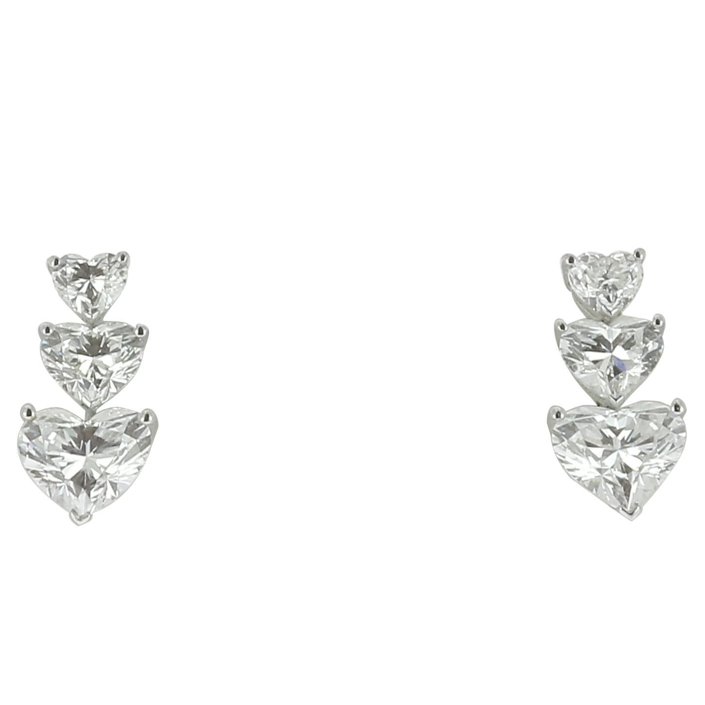 GIA Certified 3.54 Carat Heart Diamond Earrings 18 Karat White Gold Drop Earring For Sale