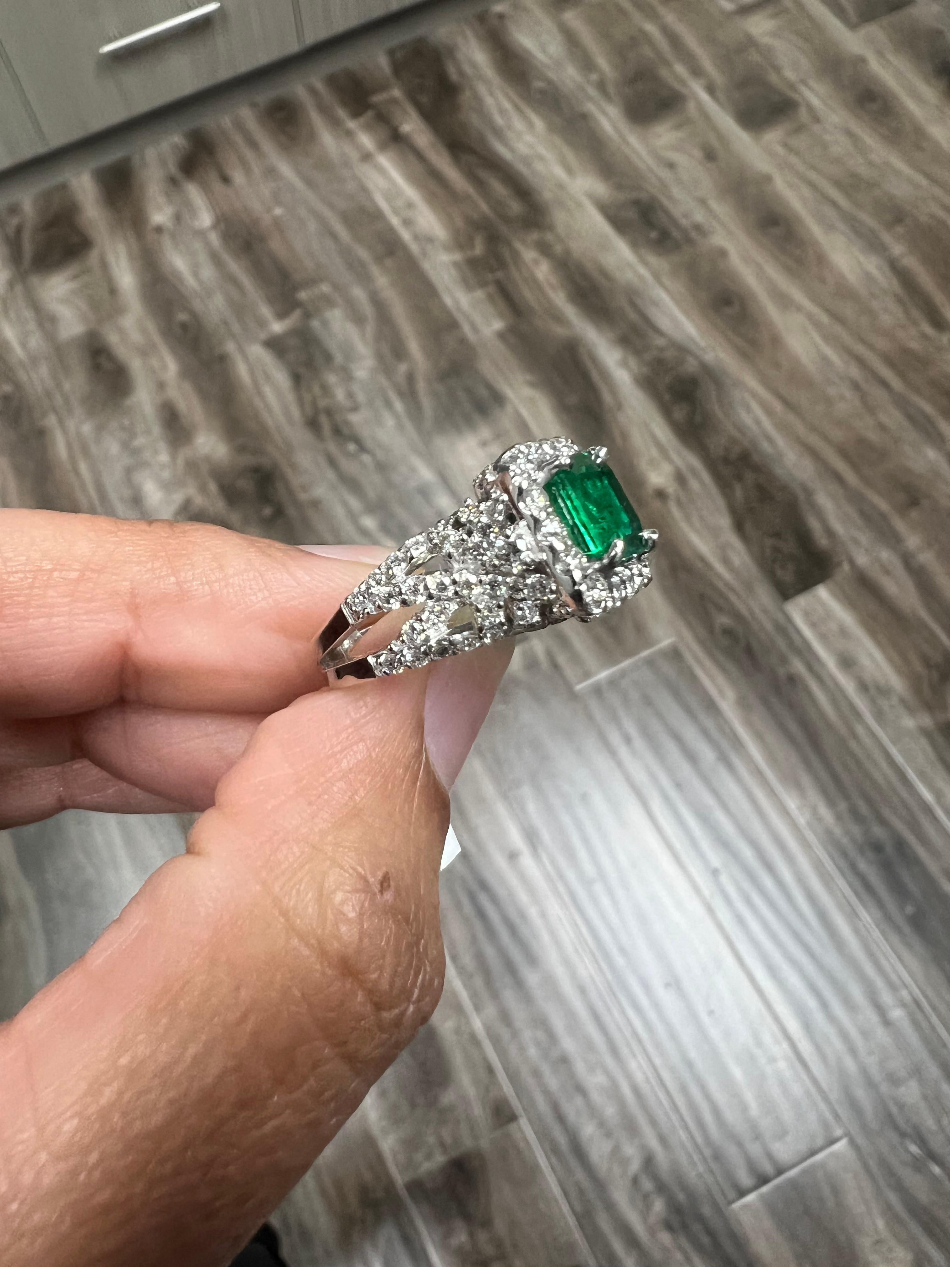 GIA Certified 3.54 Carat Emerald Diamond 14 Karat White Gold Engagement Ring For Sale 6