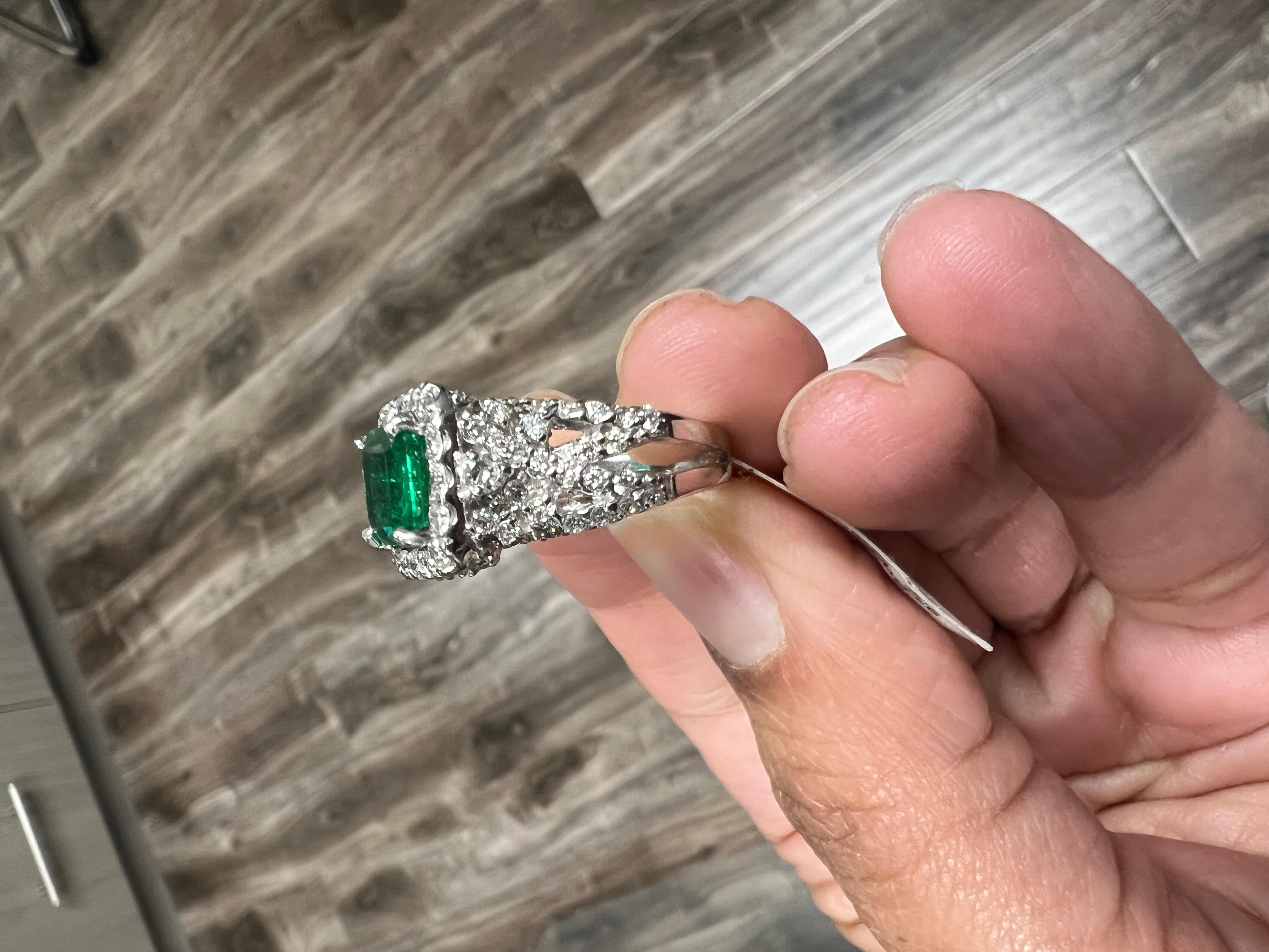 GIA Certified 3.54 Carat Emerald Diamond 14 Karat White Gold Engagement Ring For Sale 7