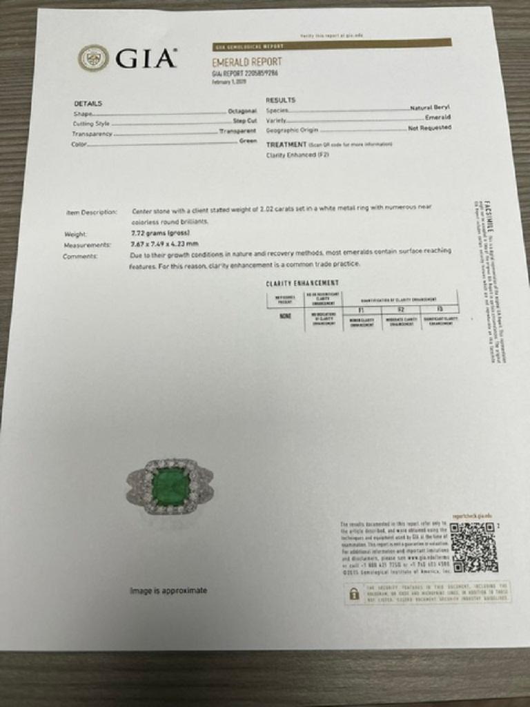 GIA Certified 3.54 Carat Emerald Diamond 14 Karat White Gold Engagement Ring For Sale 8