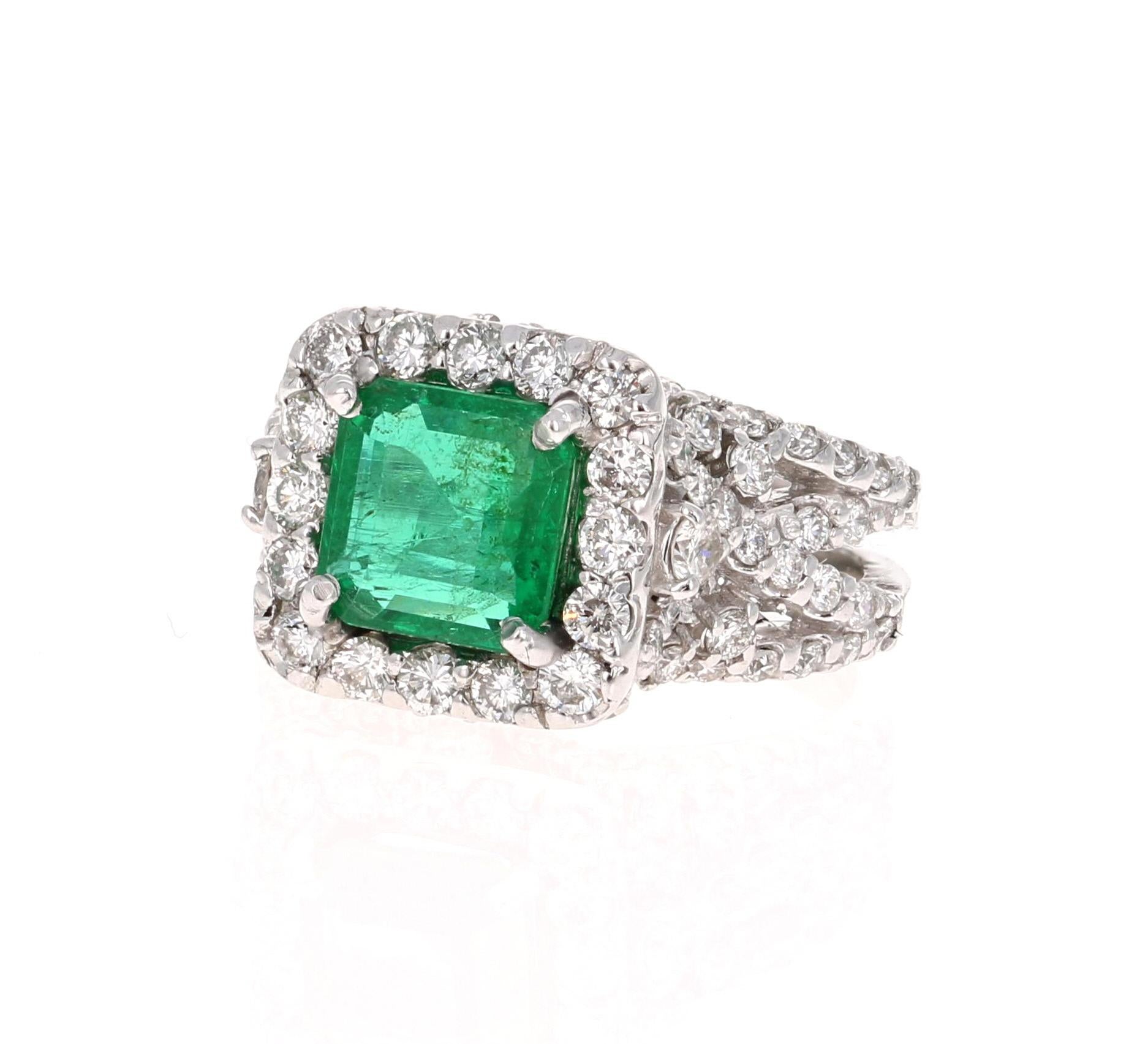 Contemporary GIA Certified 3.54 Carat Emerald Diamond 14 Karat White Gold Engagement Ring For Sale