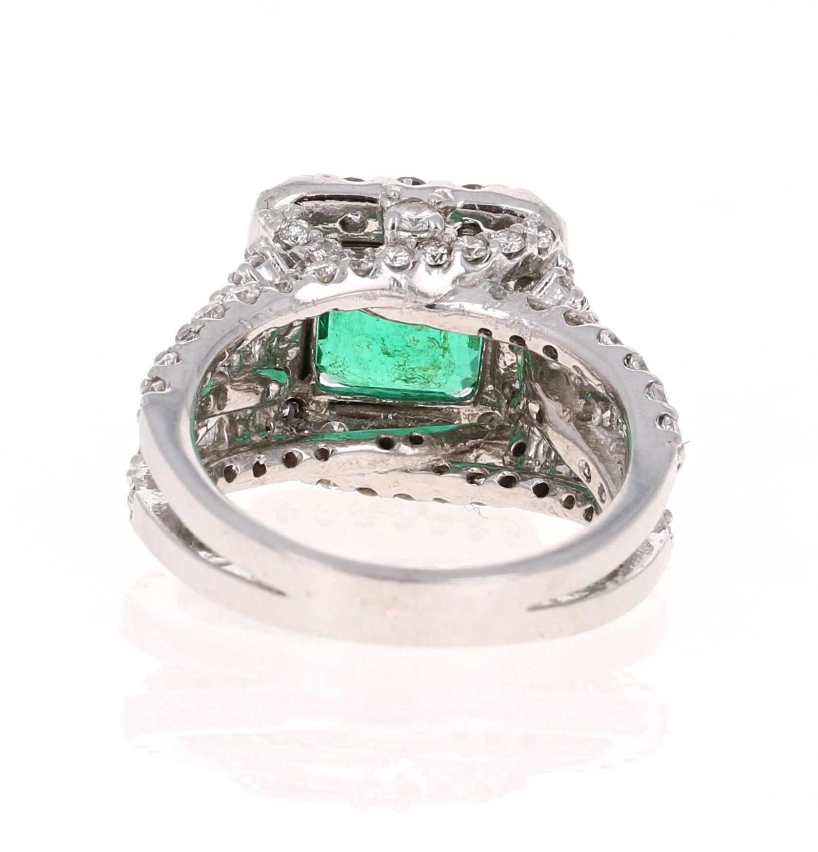 GIA-zertifizierter Verlobungsring mit 3,54 Karat Smaragd und Diamant aus 14 Karat Weißgold (Smaragdschliff) im Angebot