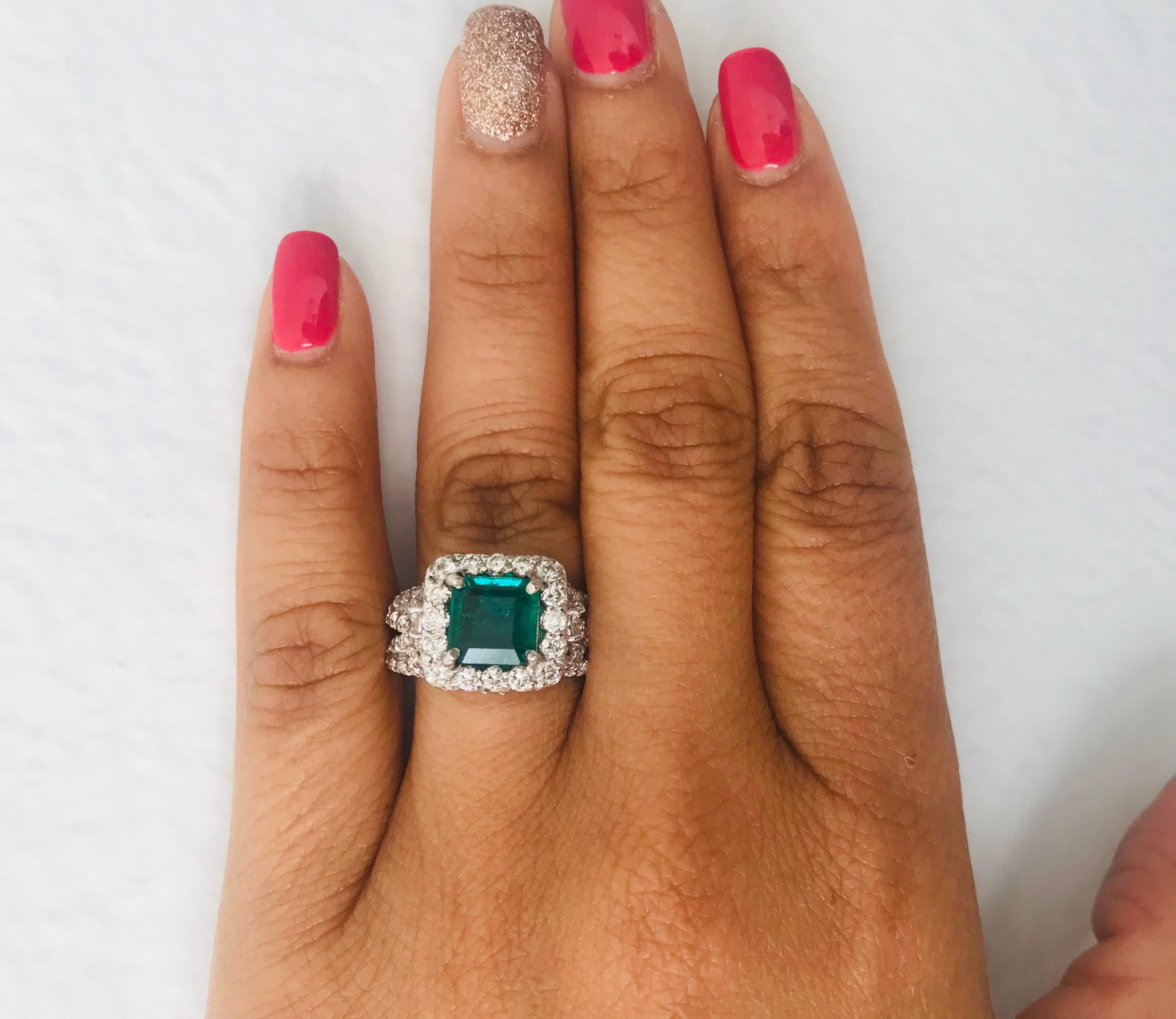 GIA Certified 3.54 Carat Emerald Diamond 14 Karat White Gold Engagement Ring In New Condition For Sale In Los Angeles, CA