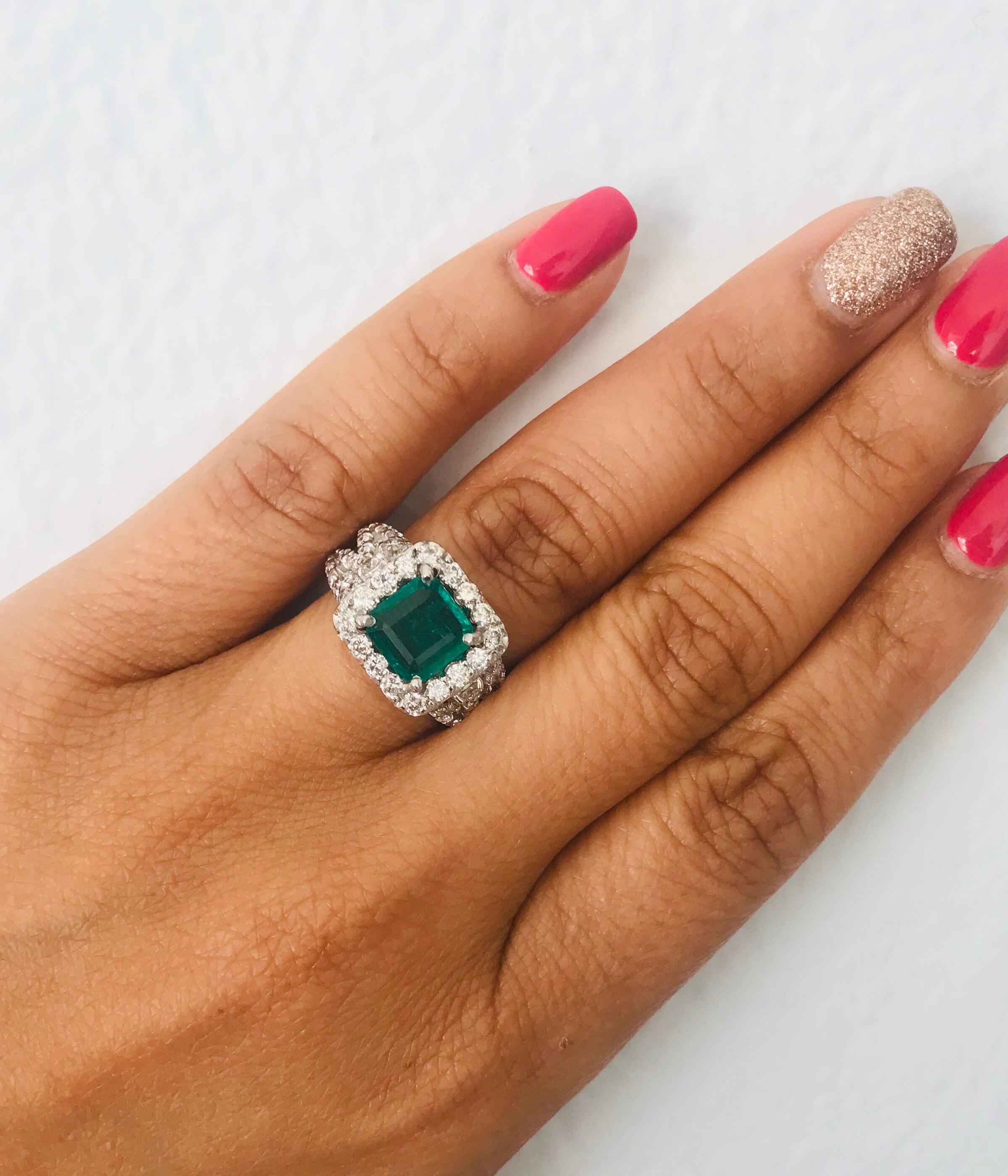 Women's GIA Certified 3.54 Carat Emerald Diamond 14 Karat White Gold Engagement Ring For Sale