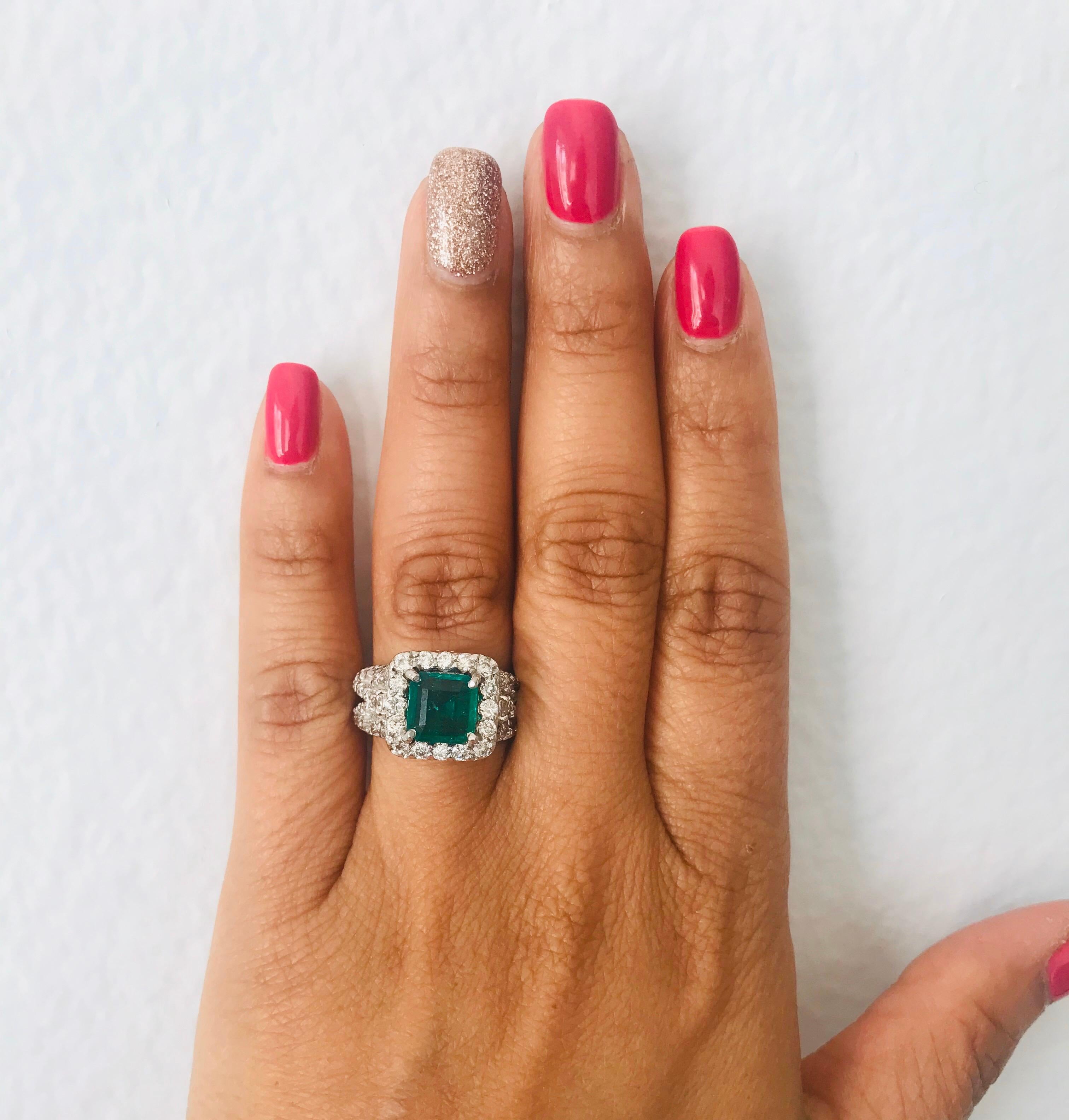 GIA Certified 3.54 Carat Emerald Diamond 14 Karat White Gold Engagement Ring For Sale 1