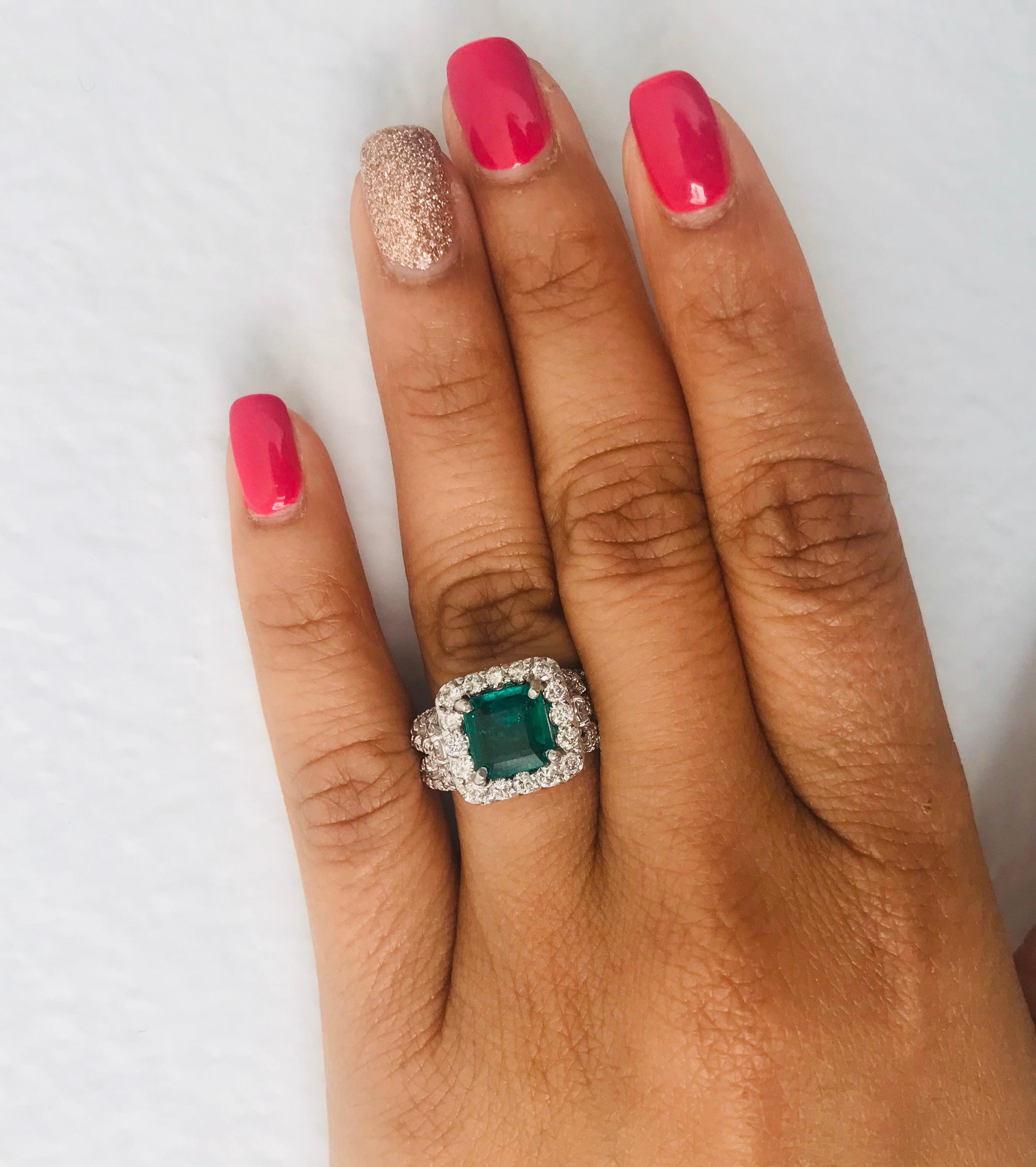 GIA Certified 3.54 Carat Emerald Diamond 14 Karat White Gold Engagement Ring For Sale 2