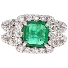 GIA Certified 3.54 Carat Emerald Diamond 14 Karat White Gold Engagement Ring