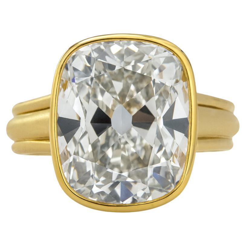 Bague en or jaune 18 carats certifiée GIA et ornée d'un diamant taille ancienne de 3,54 carats
