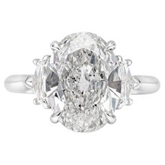 GIA Certified 3.54 Carats Oval Cut Diamond Three Stone Engagement Ring
