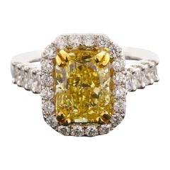 GIA Certified 3.55 Carat Cushion Cut Natural Fancy Intense Yellow VS2 Diamond GIA Certified 3.55 Carat Cushion Cut Natural Fancy Intense Yellow VS2 Diamond