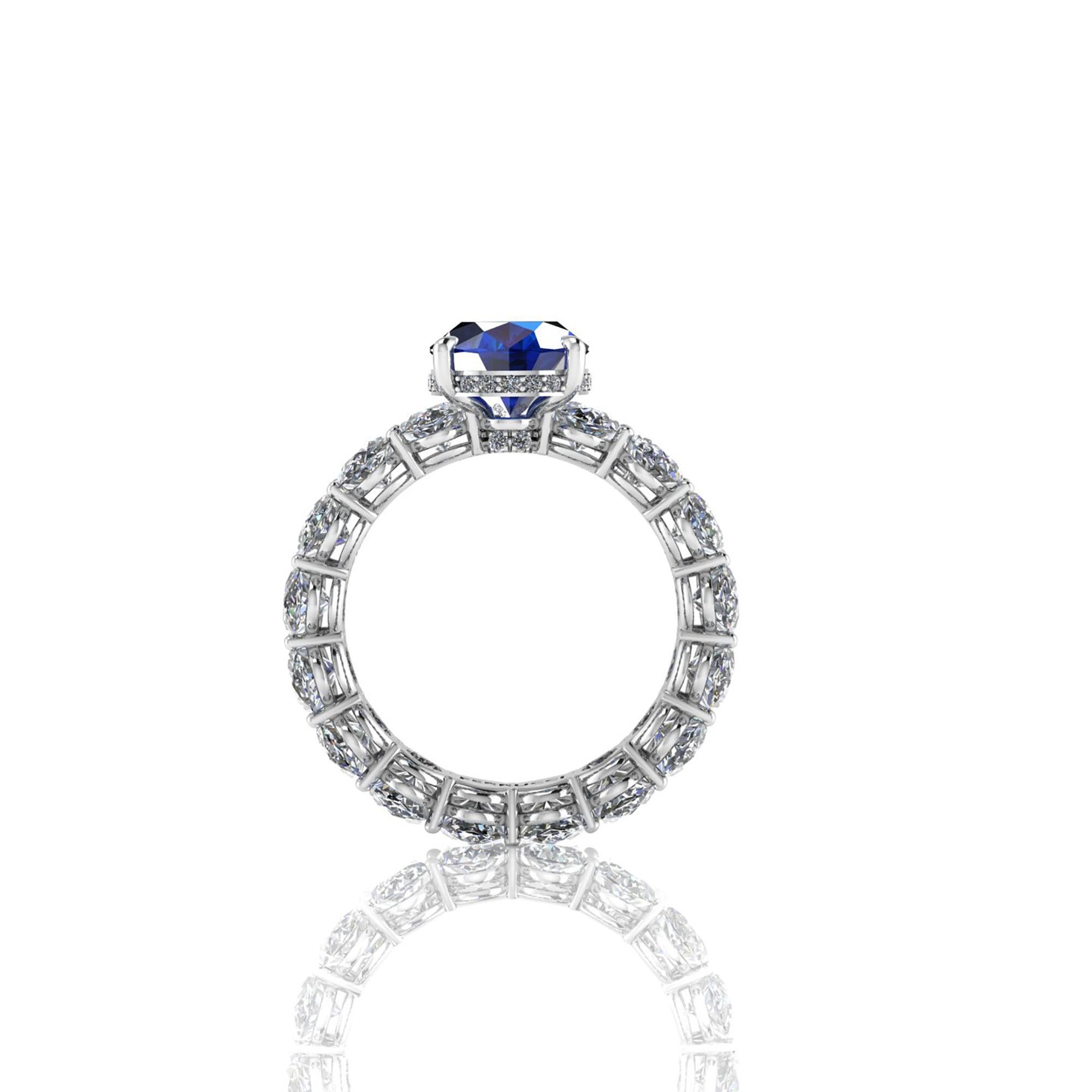 Contemporary GIA Certified 3.34 Carat  Blue Sapphire Oval Diamonds Platinum Ring