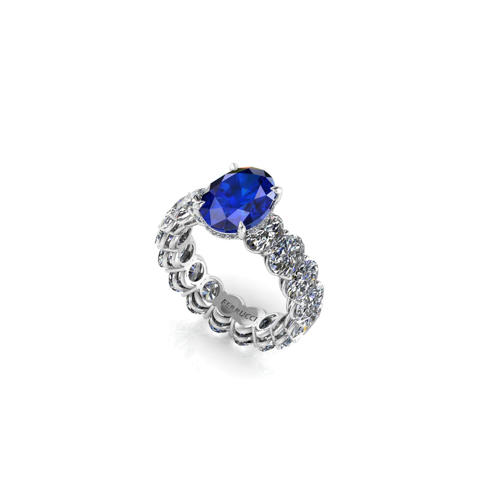 Oval Cut GIA Certified 3.34 Carat  Blue Sapphire Oval Diamonds Platinum Ring