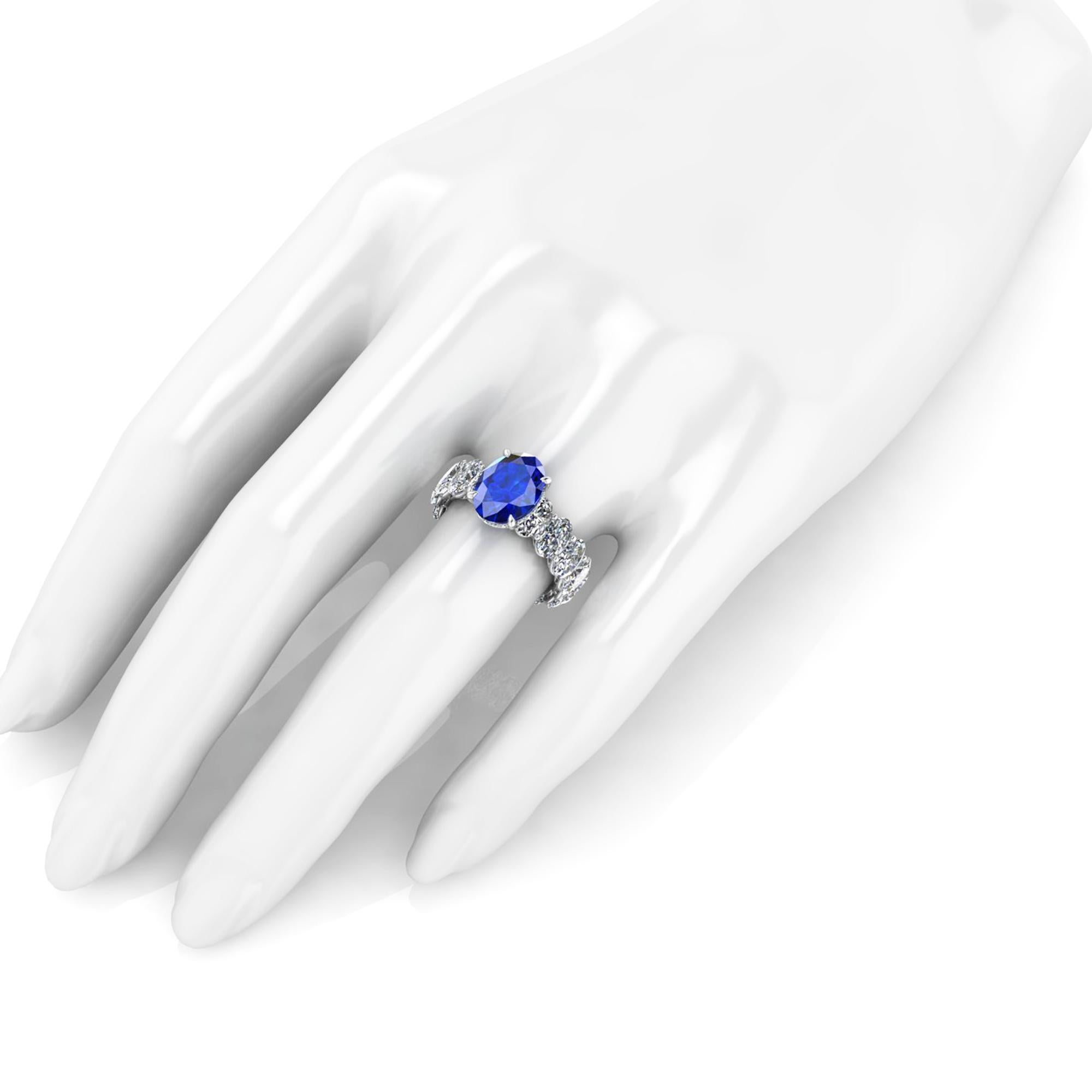 Women's GIA Certified 3.34 Carat  Blue Sapphire Oval Diamonds Platinum Ring