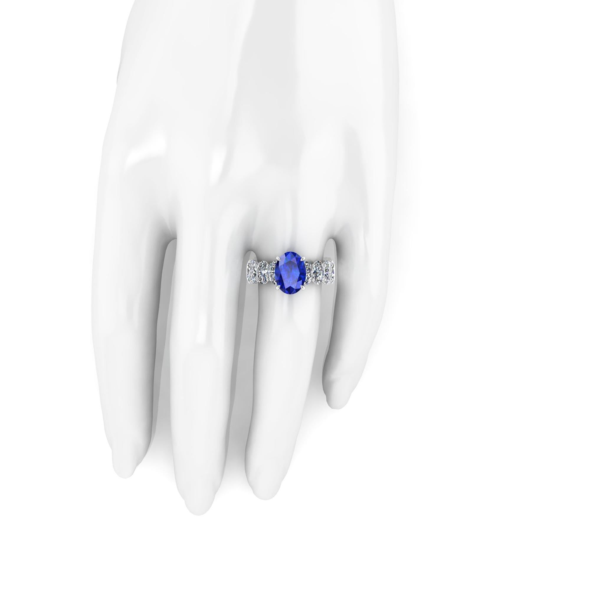 GIA Certified 3.34 Carat  Blue Sapphire Oval Diamonds Platinum Ring 1