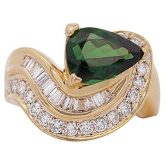 GIA Certified 3.55 Carat Pear Cut Tsavorite and Diamond in 18K Cocktail Ring GIA Certified 3.55 Carat Pear Cut Tsavorite and Diamond in 18K Cocktail Ring