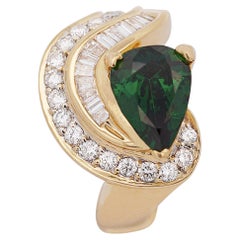 GIA Certified 3.55 Carat Pear Cut Tsavorite and Diamond in 18K Cocktail Ring