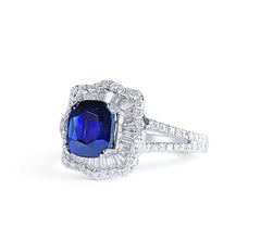 GIA Certified 3.55 Carat Royal Blue Burma Natural Sapphire Diamond Cocktail Ring