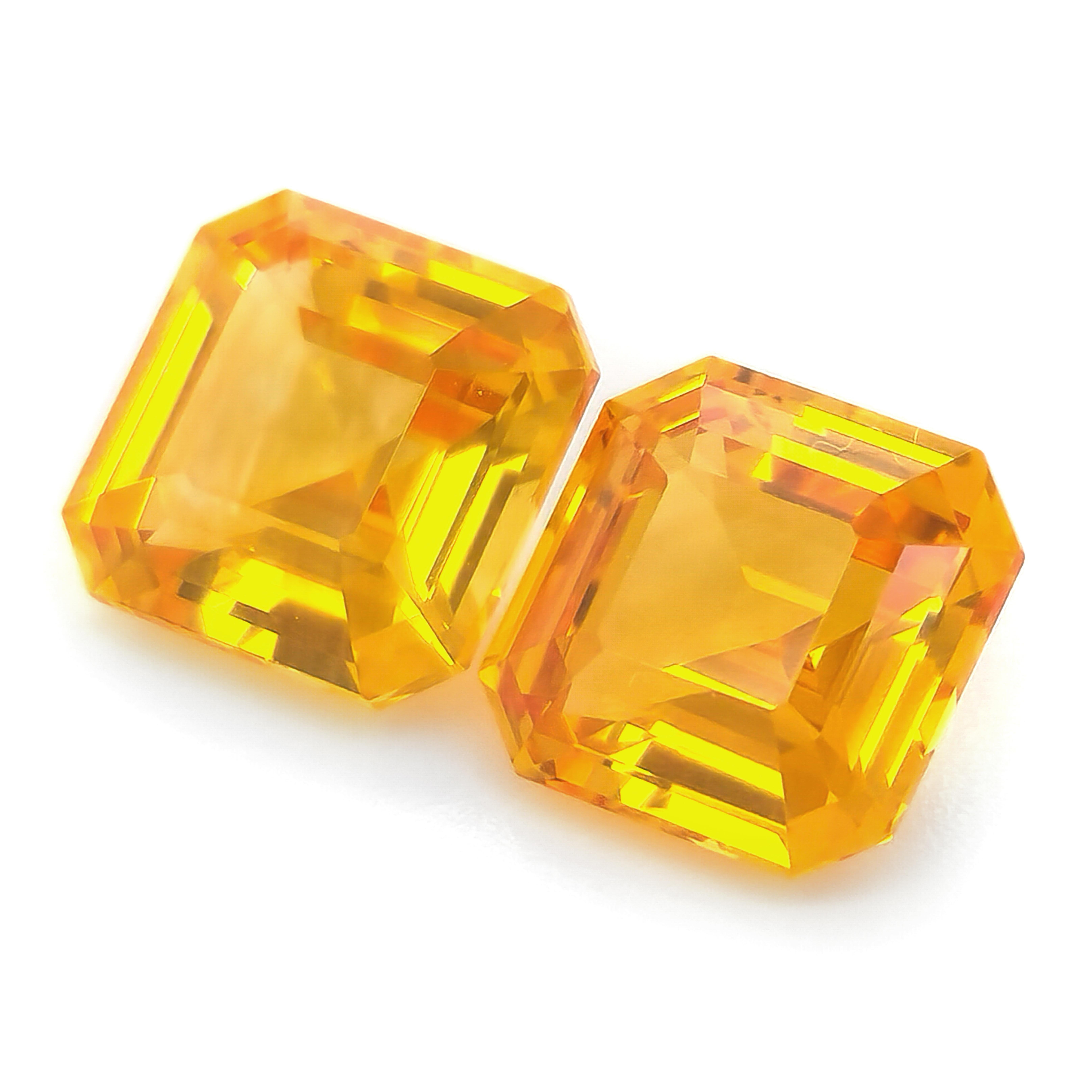 Octagon Cut GIA Certified Natural 3.55 Carats Heated Yellow-Orange Sapphire Matching Pair For Sale