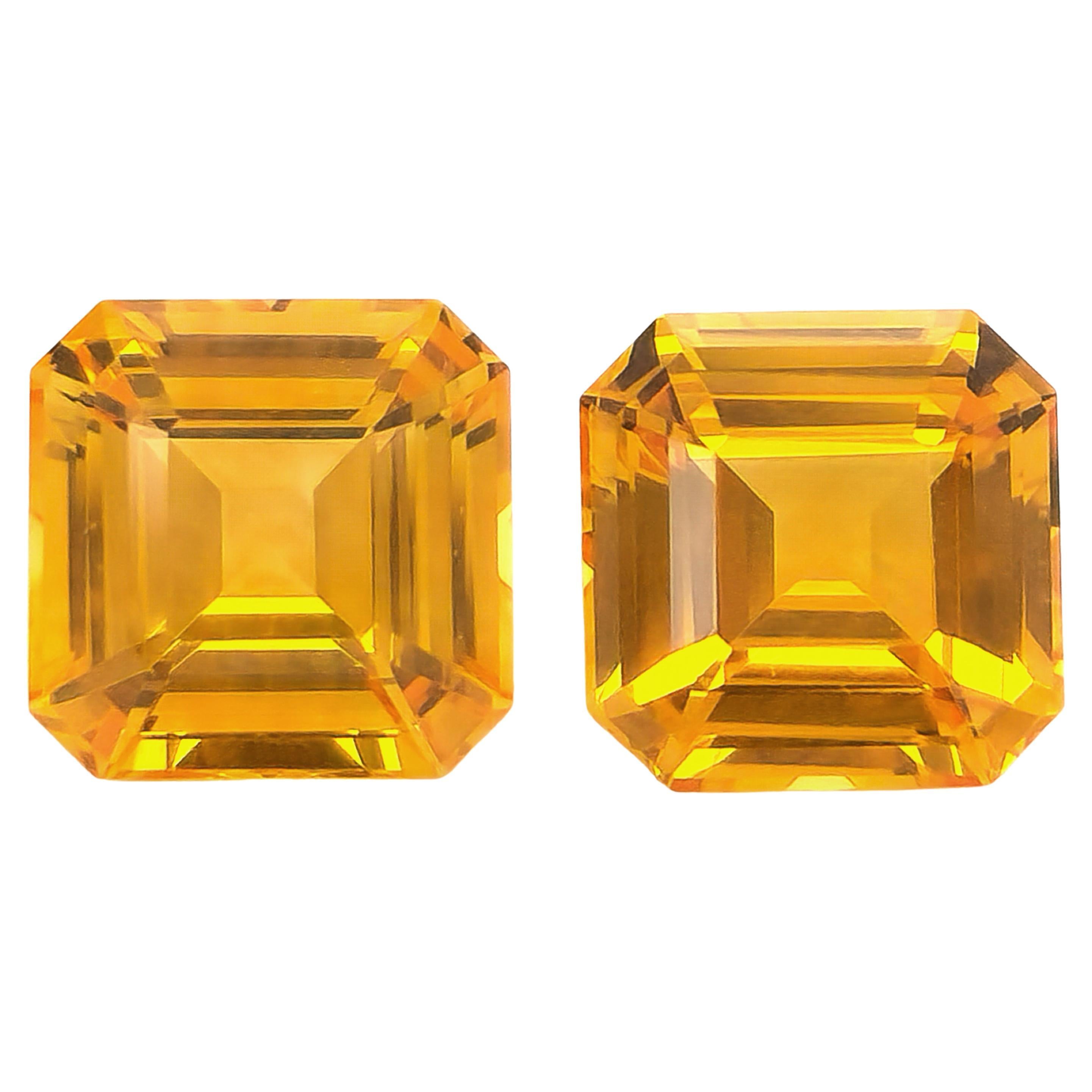 GIA Certified Natural 3.55 Carats Heated Yellow-Orange Sapphire Matching Pair